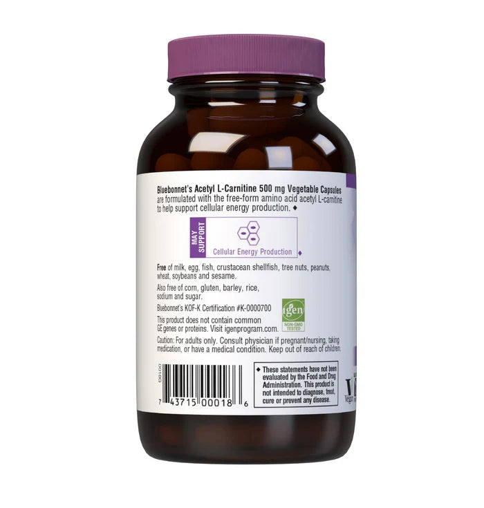 Bluebonnet Vitamins Acetyl L-Carnitine 500 mg 60 VCaps