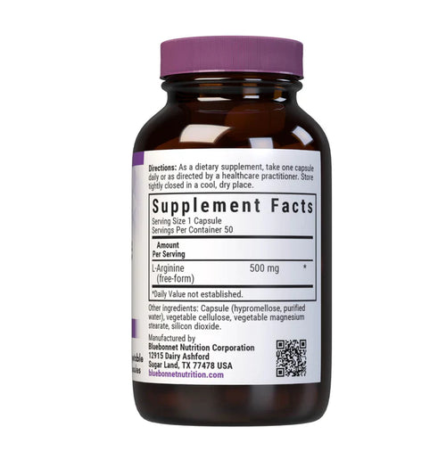 Bluebonnet L-Arginine 500 mg 50 Vegetable Capsules