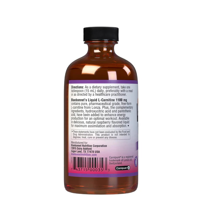 Bluebonnet Liquid L-Carnitine 1100 mg Raspberry Flavor 8 oz