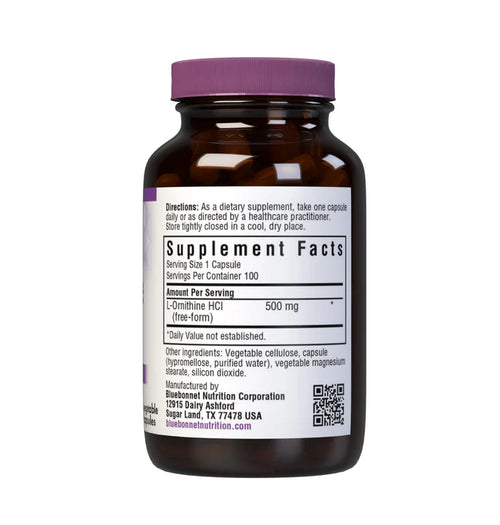 Bluebonnet L-Ornithine 500 mg – 100 Vegetable Capsules