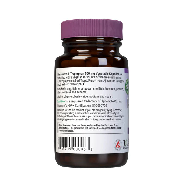 Bluebonnet L-Tryptophan 500 mg – 30 Vegetable Capsules