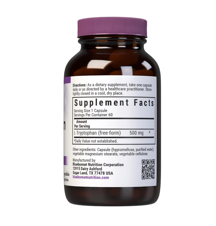 Bluebonnet L-Tryptophan 500 mg – 60 Vegetable Capsules