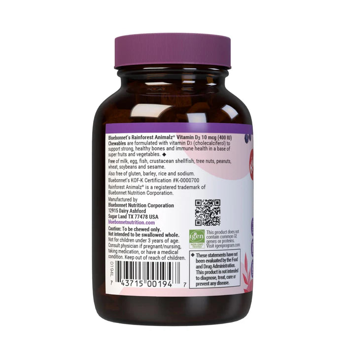 RAINFOREST ANIMALZ VITAMIN D3 400 IU 90 Count