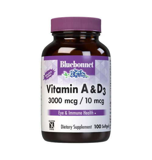 Bluebonnet Vitamin A & D3 3,000 mcg & 10 mcg 100 Softgels front product image