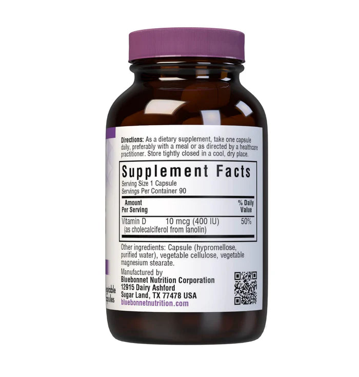 Bluebonnet Vitamin D3 400 IU – 90 Vegetable Capsules
