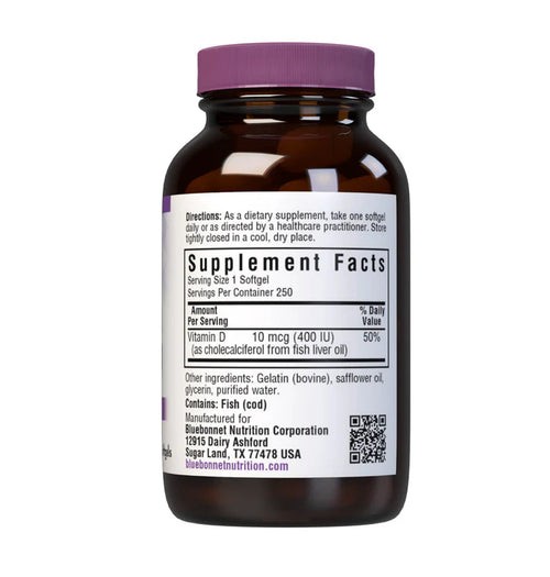 Bluebonnet Vitamin D3 400 IU 250 Softgels