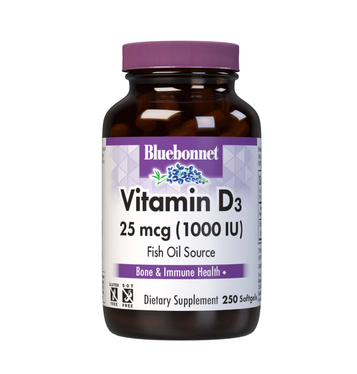 Bluebonnet Vitamin D3 25 mcg 1000 IU 250 softgels bottle