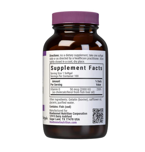 Bluebonnet Vitamin D3 2000 IU 50 mcg 100 Softgels