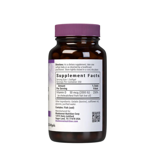 Bluebonnet Vitamin D3 2,000 IU 50 mcg 250 Softgels