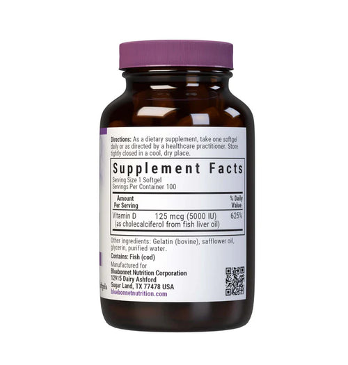Bluebonnet Vitamin D3 5,000 IU (125 mcg) | 100 Softgels