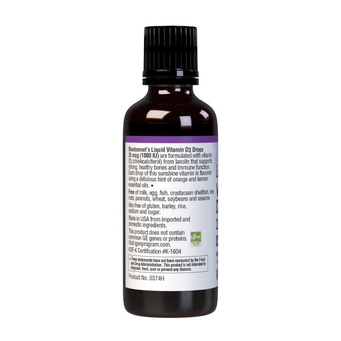 Bluebonnet Liquid Vitamin D3 Drops 1000 IU (25 mcg) 1 fl oz