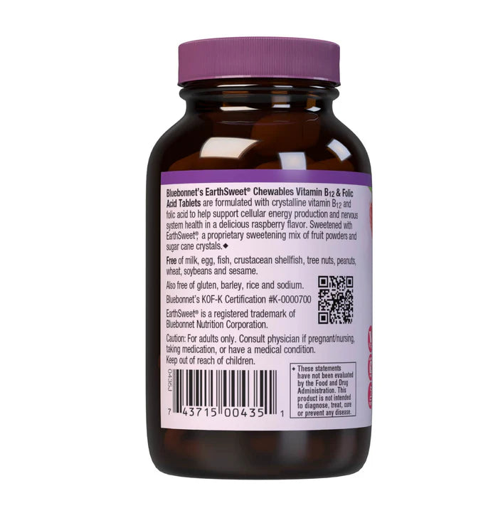 Bluebonnet Vitamins EarthSweet Vitamin B12 & Folic Acid — 180 Tablets