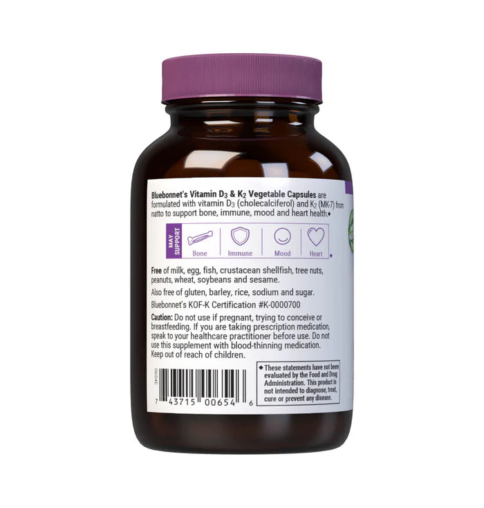 Bluebonnet Vitamins Vitamin D3 5000 IU & K2 100 mcg - 60 Vcaps