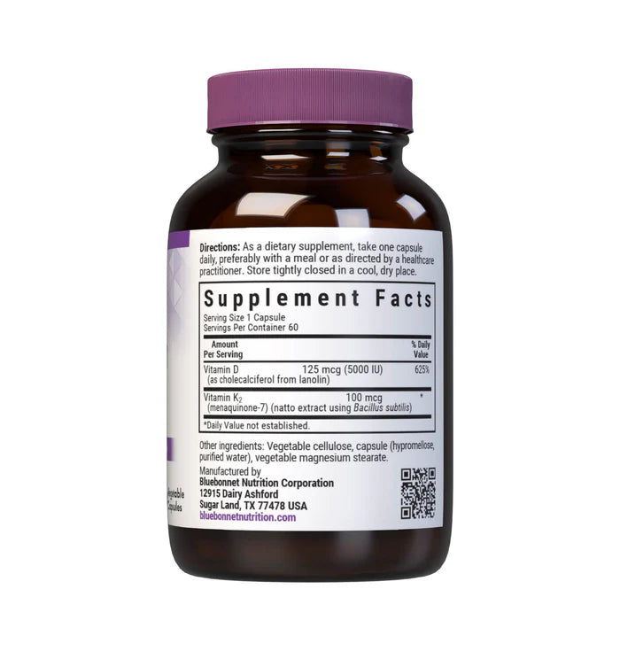 Bluebonnet Vitamins Vitamin D3 5000 IU & K2 100 mcg - 60 Vcaps