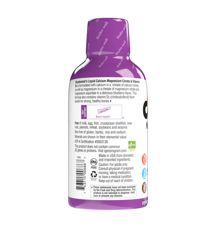Bluebonnet Liquid Calcium Magnesium Citrate & Vitamin D3 Blueberry 16 fl oz