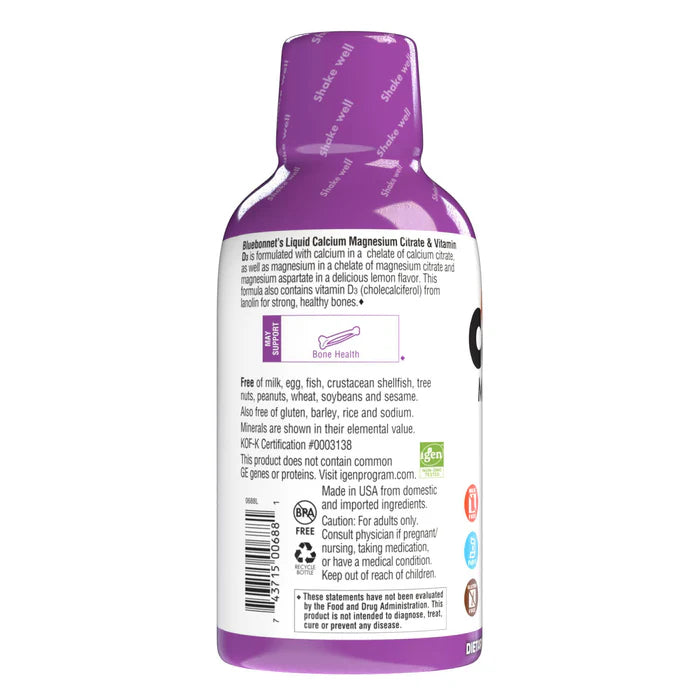Bluebonnet Liquid Calcium Magnesium Citrate & Vitamin D3 Natural Lemon 16 fl oz