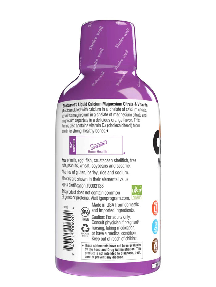 Bluebonnet Liquid Calcium Magnesium Citrate & Vitamin D3 Natural Orange 16 fl oz