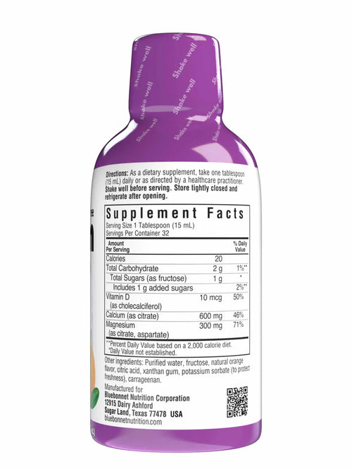 Bluebonnet Liquid Calcium Magnesium Citrate & Vitamin D3 Natural Orange 16 fl oz