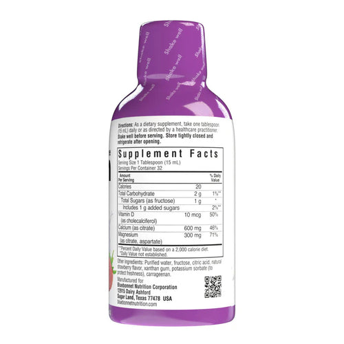 Bluebonnet Liquid Calcium Magnesium Citrate & Vitamin D3 Natural Strawberry 16 fl oz