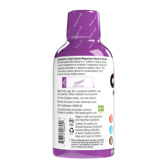 Bluebonnet Liquid Calcium Magnesium Citrate & Vitamin D3 Raspberry 16 fl oz