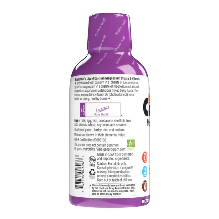 Bluebonnet Liquid Calcium Magnesium Citrate & Vitamin D3 Natural Mixed Berry 16 fl oz