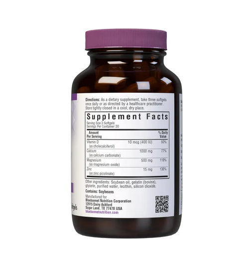 Bluebonnet Calcium Magnesium Zinc & Vitamin D3 60 Softgels