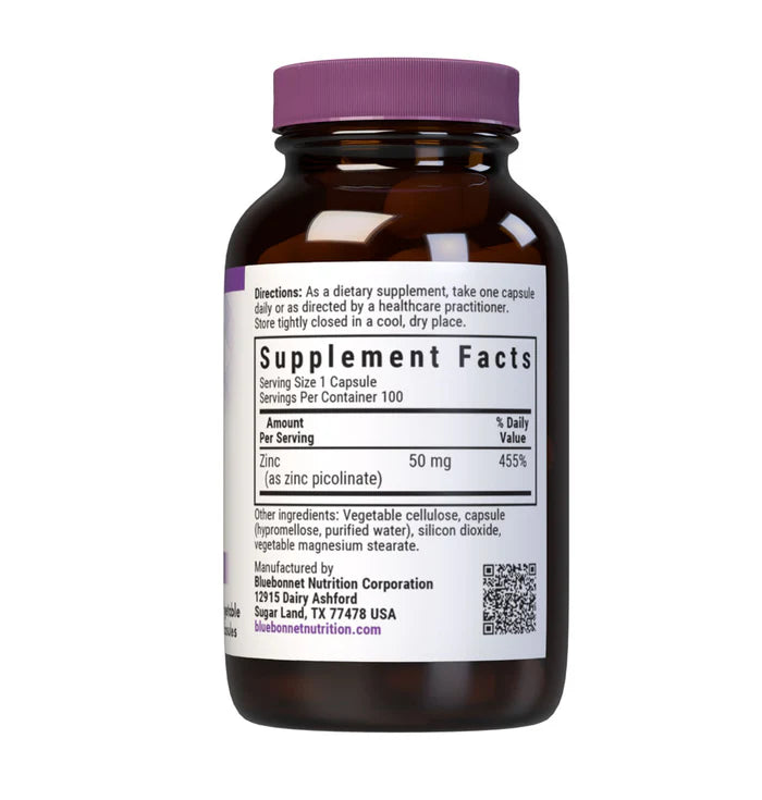 Bluebonnet Zinc Picolinate 50 mg 100 Vegetable Capsules