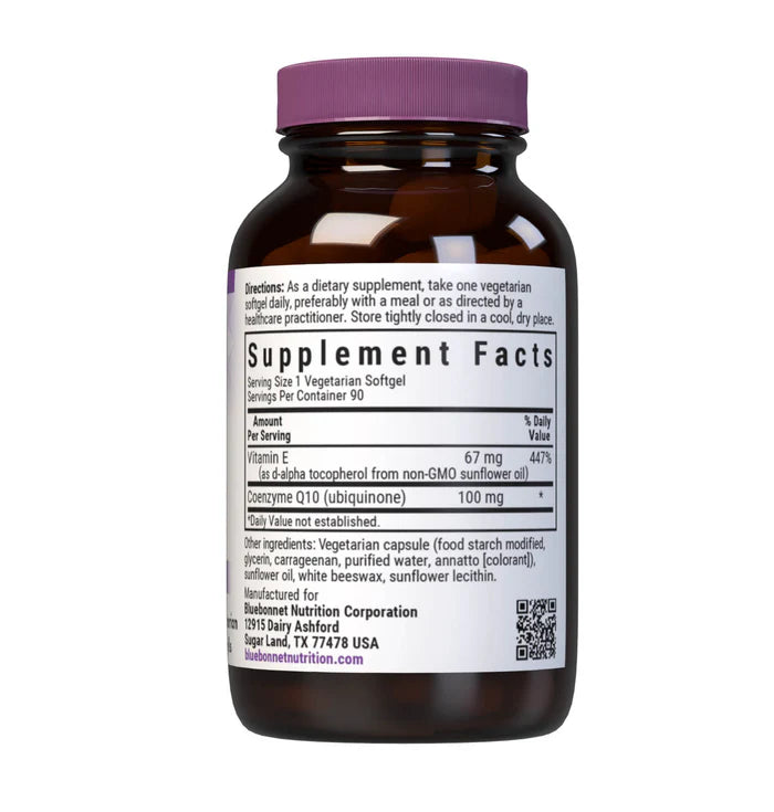 Bluebonnet CoQ10 100 mg + Vitamin E 90 Veg Softgels | Value Size Heart Support