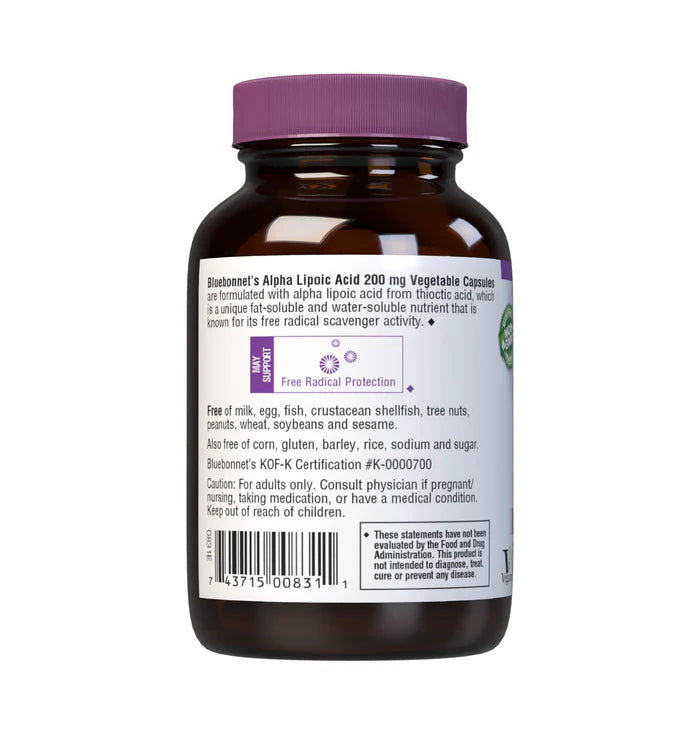 Bluebonnet Alpha Lipoic Acid 200 mg 60 Vegetarian Capsules