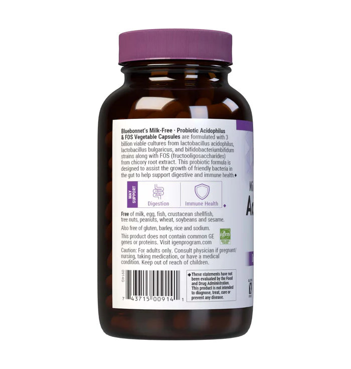 Bluebonnet Nutrition Milk-Free Probiotic Acidophilus &amp; FOS | 250 Veg Capsules