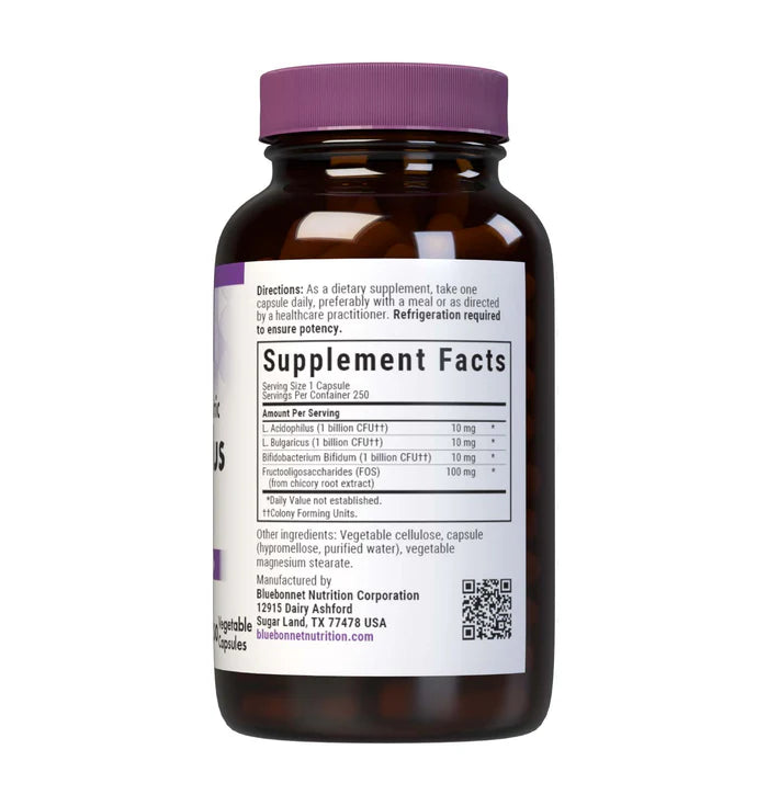Bluebonnet Nutrition Milk-Free Probiotic Acidophilus &amp; FOS | 250 Veg Capsules
