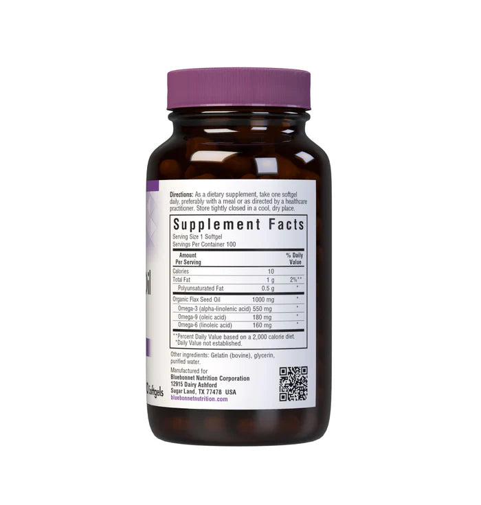 Bluebonnet Organic Flax Seed Oil 1000 mg 100 Softgels