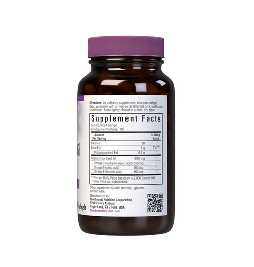Bluebonnet Organic Flax Seed Oil 1000 mg 100 Softgels