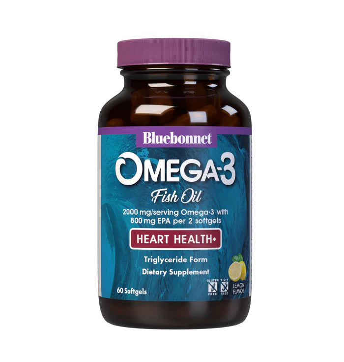 Bluebonnet Vitamins Omega-3 Fish Oil Lemon 2000mg - EPA 800mg DHA 600mg - 60 Softgels