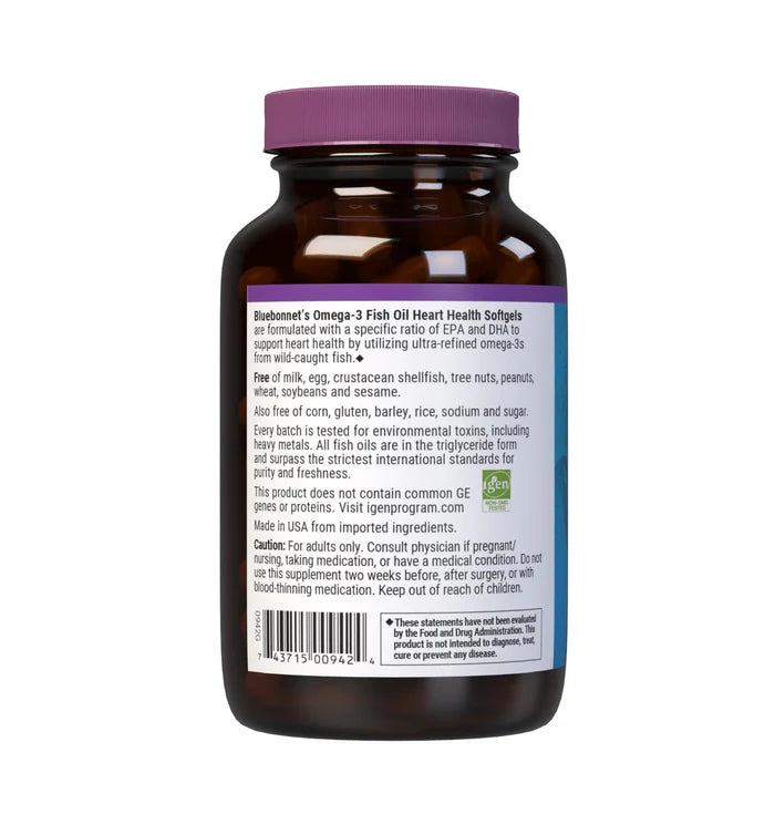 Bluebonnet Vitamins Omega-3 Fish Oil Lemon 2000mg - EPA 800mg DHA 600mg - 60 Softgels