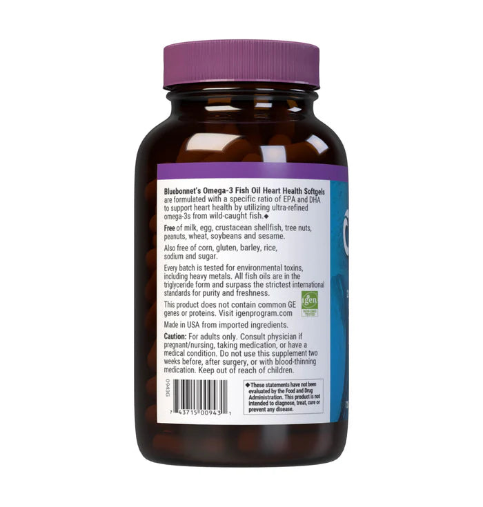 Bluebonnet Vitamins Omega-3 Fish Oil Heart Health Lemon 2000 mg - 120 Softgels