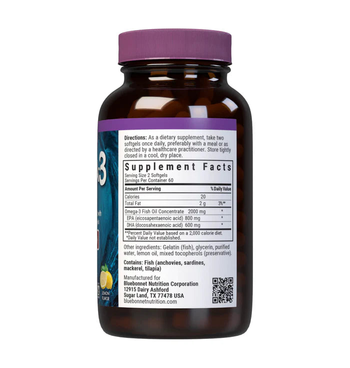 Bluebonnet Vitamins Omega-3 Fish Oil Heart Health Lemon 2000 mg - 120 Softgels