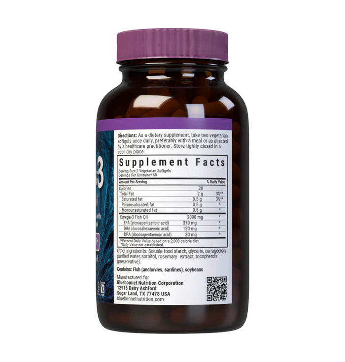 Bluebonnet Omega-3 Kosher Fish Oil 120 Vegetarian Softgels