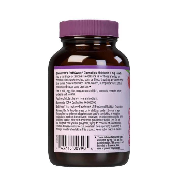 Bluebonnet Vitamins EarthSweet Chewables Melatonin 1 mg Raspberry - 60 Tablets