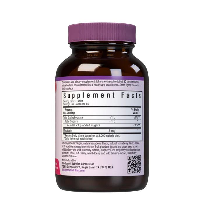 Bluebonnet EarthSweet Chewables Melatonin 3 mg Natural Raspberry 60 Tablets