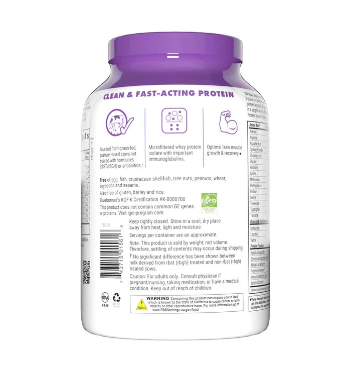 Bluebonnet Vitamins Whey Protein Isolate Unflavored 2.2 lb