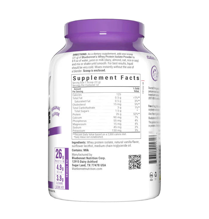 Bluebonnet Vitamins Whey Protein Isolate Unflavored 2.2 lb