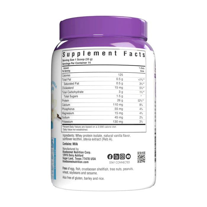 Bluebonnet Vitamins Whey Protein Isolate French Vanilla 1 lb