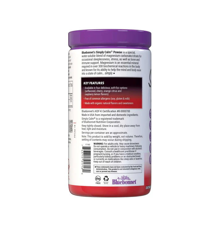 Bluebonnet Vitamins Simply Calm Magnesium Powder - Cherry 16 oz