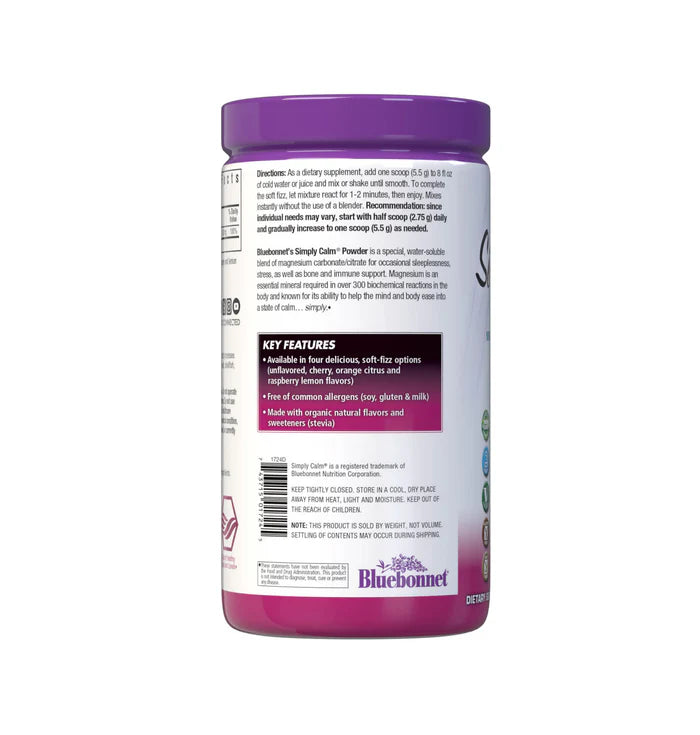 Bluebonnet Vitamins Simply Calm Magnesium Powder – Raspberry Lemon 16 oz