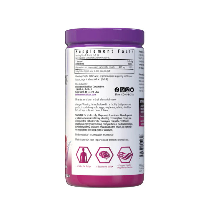 Bluebonnet Vitamins Simply Calm Magnesium Powder – Raspberry Lemon 16 oz