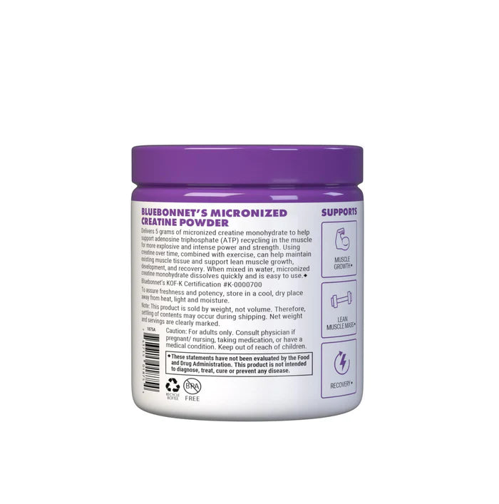Bluebonnet Micronized Creatine Monohydrate Powder 300g | Pure 5g Creatine