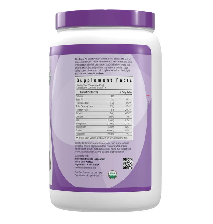 Bluebonnet Vitamins Organic Plant Protein Powder - Chocolate 2.08 lbs