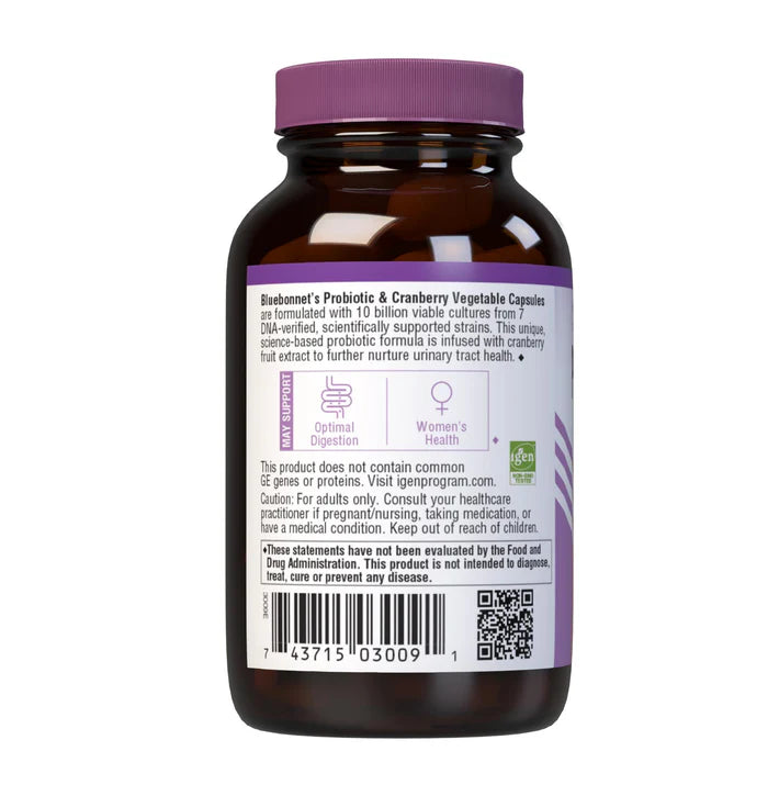 Bluebonnet Women's Probiotic & Cranberry 10 Billion CFU 7 Strains 30 Vegetable Capsules