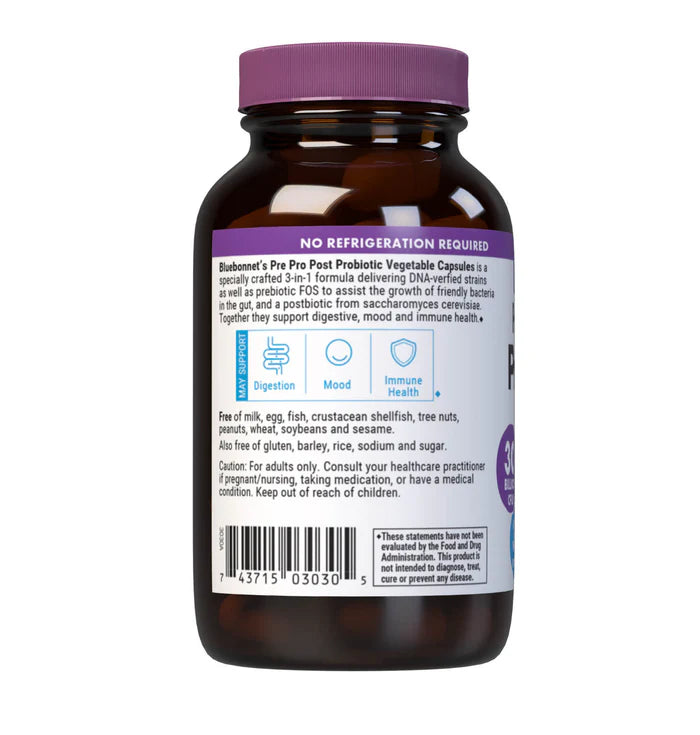 Bluebonnet Pre + Pro + Post Probiotic 30 Billion CFU 30 Vegetable Capsules